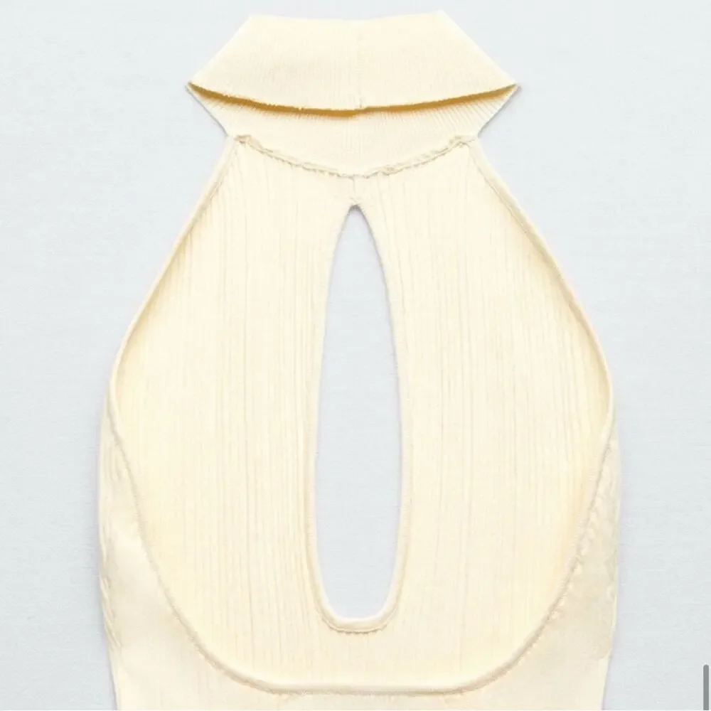 Zara Cream Bodysuit Knit Cut Out Halter Neck Size XL - Picture 8 of 9
